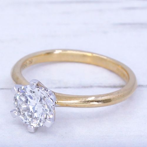 1.07 Carat Old European Cut Diamond Engagement Ring, 18k Yellow Gold & Platinum