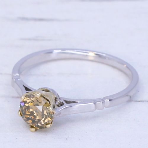 Art Deco 0.54 Carat Fancy Yellowish Brown Old Cut Diamond Engagement Ring, Circa 1930