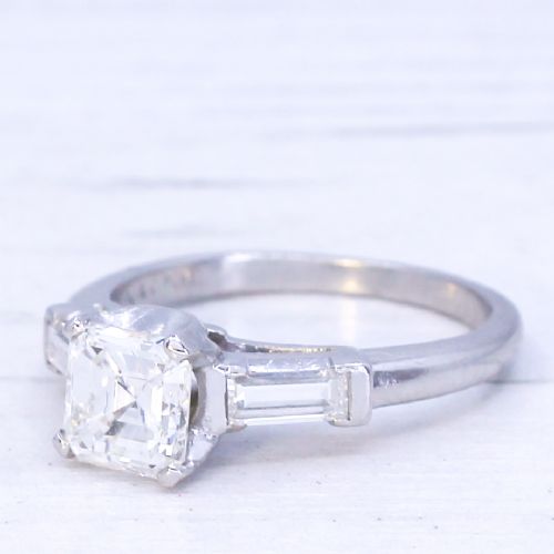 Art Deco 0.91 Carat Asscher Cut Diamond Engagement Ring, Circa 1930