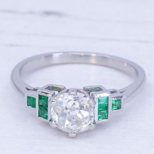 fig 2. 0.89 Carat Old Cut Diamond & Emerald Ring, Platinum