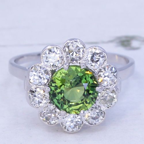 fig 2. Art Deco 2.04 Carat Natural Green Sapphire & Old Cut Diamond Ring, circa 1940