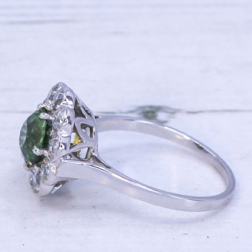 fig 3. Art Deco 2.04 Carat Natural Green Sapphire & Old Cut Diamond Ring, circa 1940