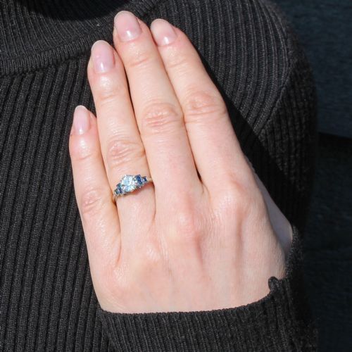fig 1. 0.91 Carat Old Cut Diamond & Sapphire Ring, Platinum