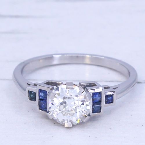 fig 2. 0.91 Carat Old Cut Diamond & Sapphire Ring, Platinum