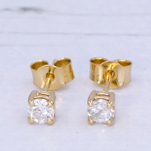 0.32 Carat Old European Cut Diamond Stud Earrings, 18k Gold