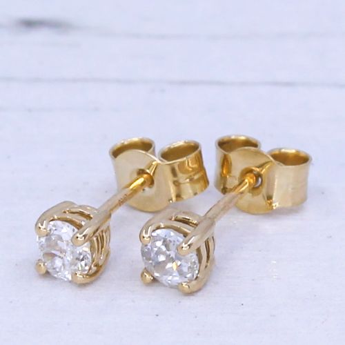 fig 1. 0.32 Carat Old European Cut Diamond Stud Earrings, 18k Gold