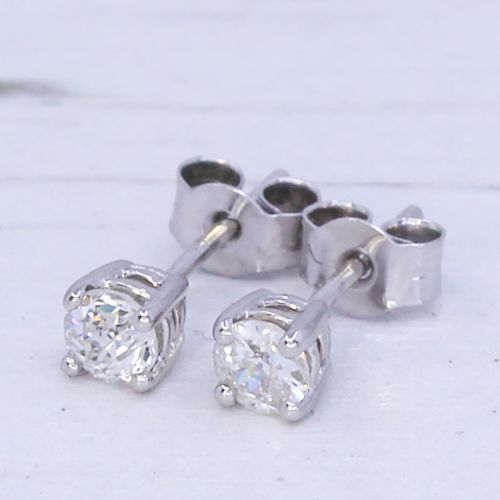 0.41 Carat Old European Cut Diamond Stud Earrings, Platinum
