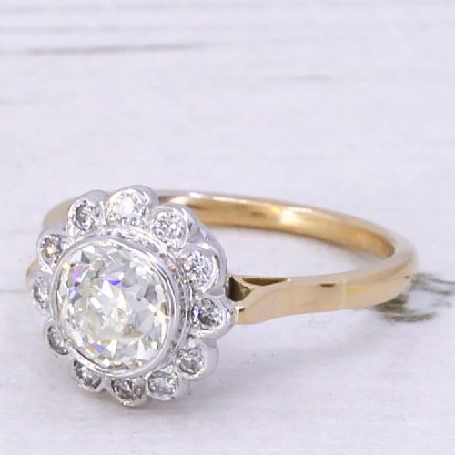 Mid Century 1.44 Carat Old Cut Diamond Cluster Ring, Circa 1950
