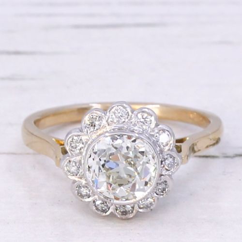 fig 1. Mid Century 1.44 Carat Old Cut Diamond Cluster Ring, circa 1950