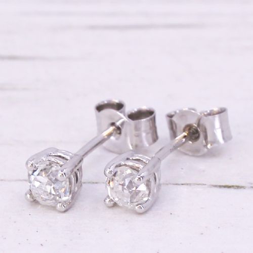 0.50 Carat Old Mine Cut Diamond Stud Earrings, Platinum