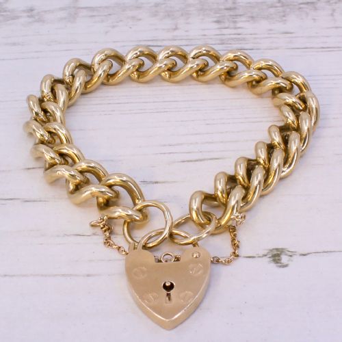 Vintage Gold Chain with Heart Padlock, 64.5 Grams, 9k Gold