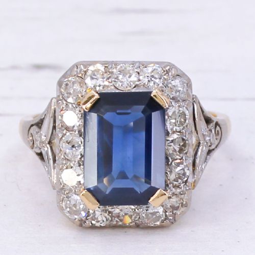 fig 2. Mid Century 3.01 Carat Sapphire & Diamond Cluster Ring, circa 1950