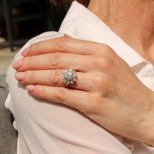 fig 1. Mid Century 2.26 Carat Old Cut Diamond Cluster Ring, circa 1960