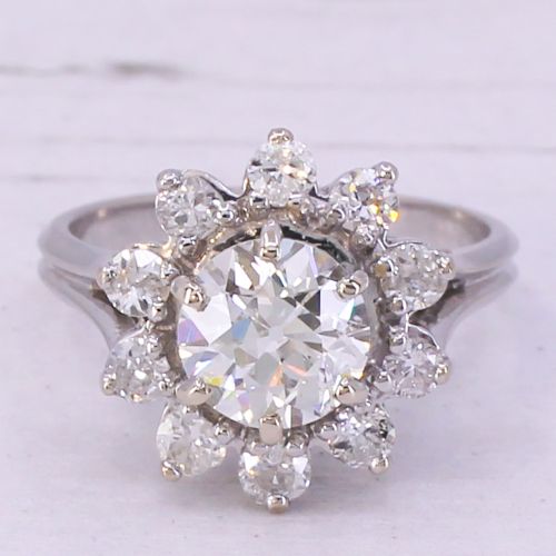 fig 2. Mid Century 2.26 Carat Old Cut Diamond Cluster Ring, circa 1960