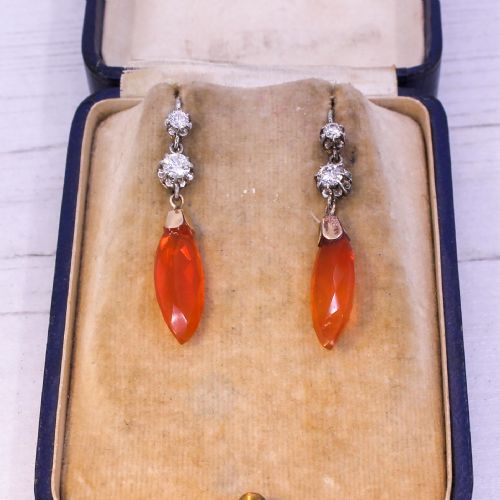 fig 2. Mid Century 5.40 Carat Fire Opal & Diamond Drop Earrings, circa 1965