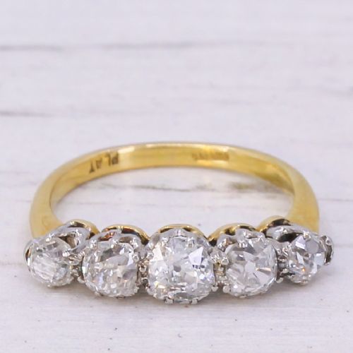 fig 2. Art Deco 1.40 Carat Old Cut Diamond Five Stone Ring, circa 1925