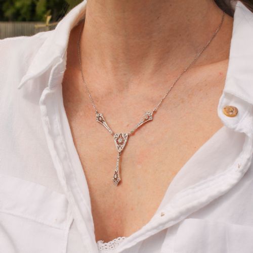 fig 1. Mid Century 0.66 Carat Old Cut Diamond Necklace