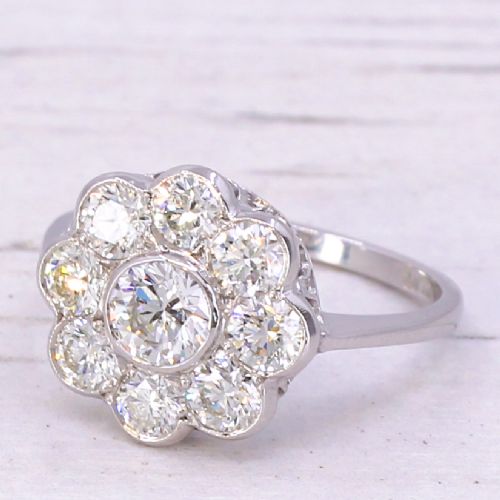 Mid Century 1.45 Carat Brilliant Cut Diamond Cluster Ring