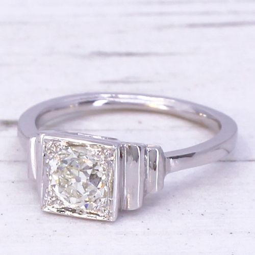 Mid Century 0.84 Carat Old Cut Diamond Engagement Ring, Circa 1950