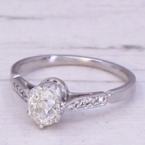 Art Deco 0.74 Carat Old Oval Cut Diamond Engagement Ring, Circa 1930