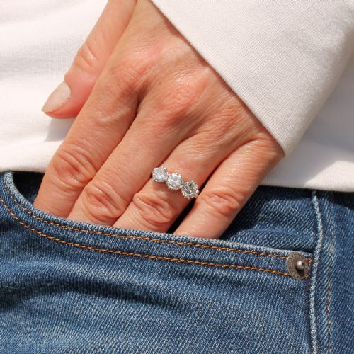 fig 1. Mid Century 2.00 Carat Transitional Cut Diamond Trilogy Ring, circa 1960