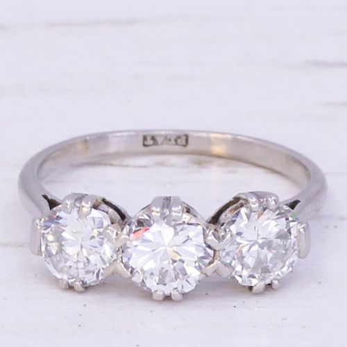 fig 2. Mid Century 2.00 Carat Transitional Cut Diamond Trilogy Ring, circa 1960