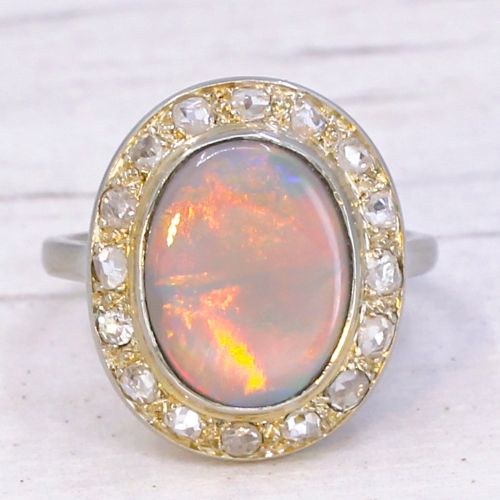 fig 2. Mid Century 1.80 Carat Black Opal & Rose Cut Diamond Cluster Ring, circa 1950
