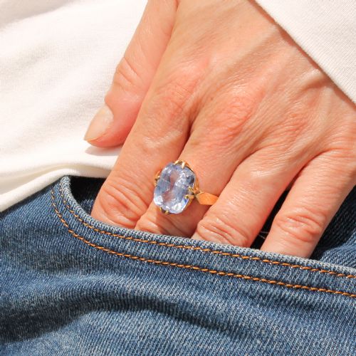 fig 1. Mid Century 11.32 Carat Natural Ceylon Sapphire Solitaire Ring, circa 1960
