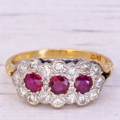 fig 2. Mid Century 0.72 Carat Ruby & 0.52 Carat Diamond Triple Cluster Ring
