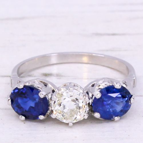 fig 2. Art Deco 0.64 Carat Diamond & 2.79 Carat Sapphire Three Stone Ring, circa 1935