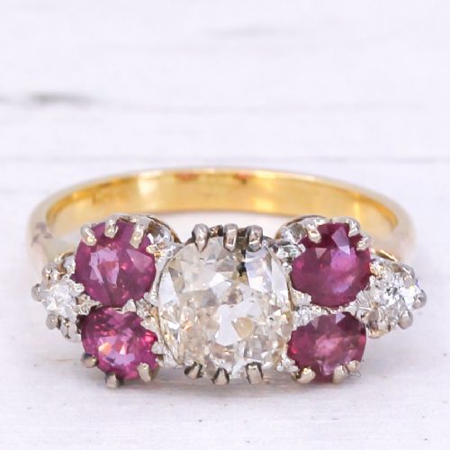 fig 2. Edwardian 1.25 Carat Old Cut Diamond & Ruby Cluster Ring, circa 1905