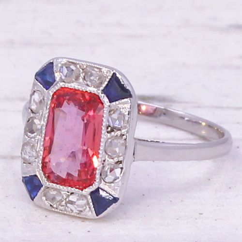 Mid Century 1.33 Carat Padparadscha Sapphire Cluster Ring, Circa 1955