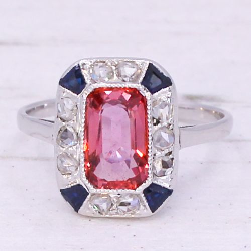 fig 2. Mid Century 1.33 Carat Padparadscha Sapphire Cluster Ring, circa 1955