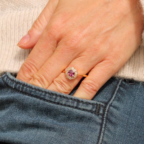 fig 1. Art Deco 0.70 Carat Natural Ruby & Old Cut Diamond Cluster Ring, circa 1920