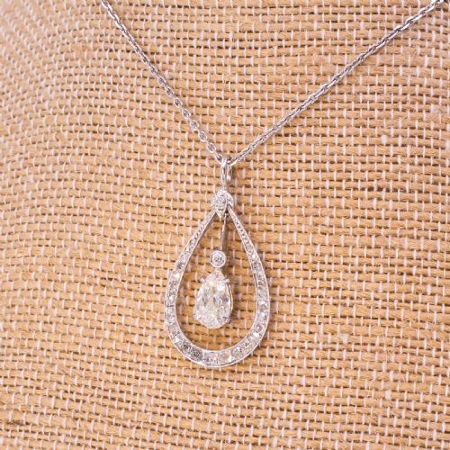 Art Deco 1.10 Carat Old Pear Cut Diamond Pendant, Circa 1940