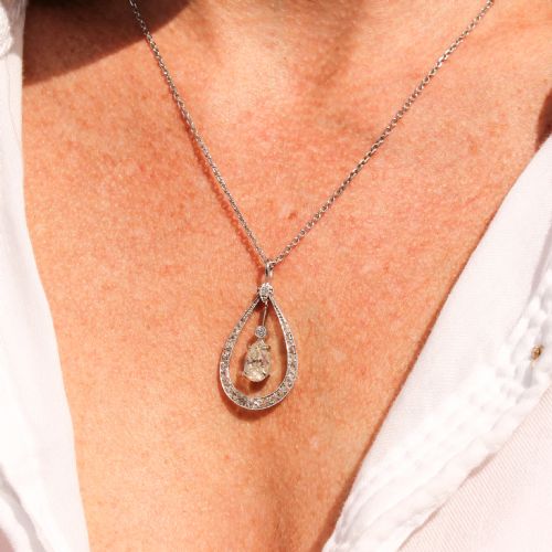 fig 1. Art Deco 1.10 Carat Old Pear Cut Diamond Pendant, circa 1940
