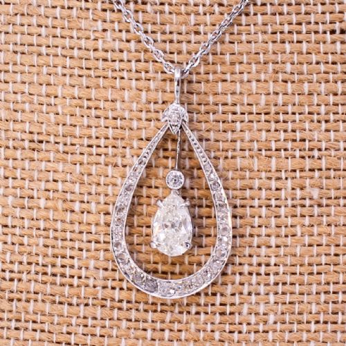 fig 2. Art Deco 1.10 Carat Old Pear Cut Diamond Pendant, circa 1940