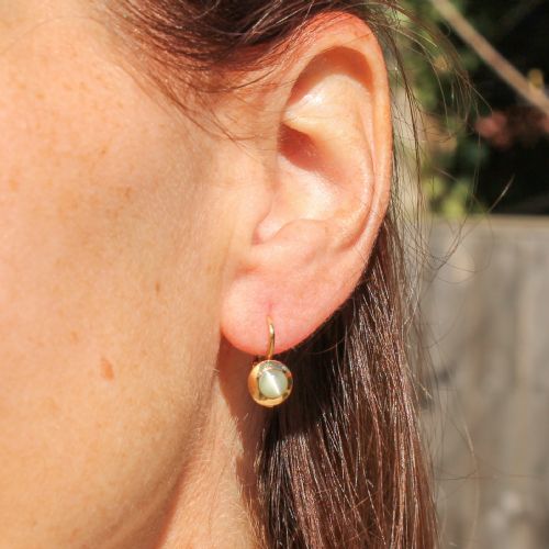 fig 1. Mid Century Cat's Eye Chrysoberyl Lever Back Earrings, circa 1950