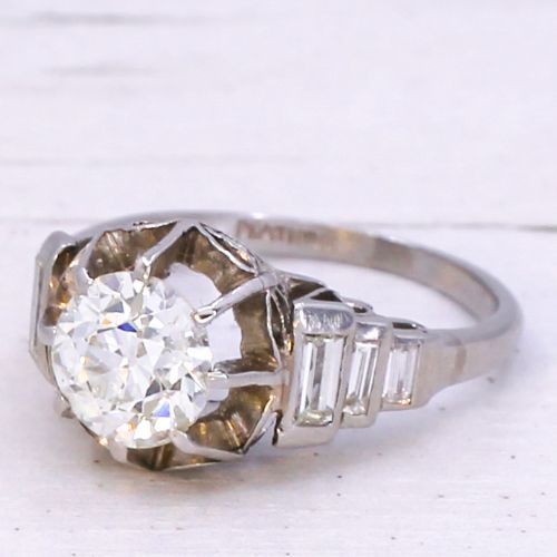 Art Deco 1.26 Carat Old Cut Diamond Engagement Ring, Circa 1940