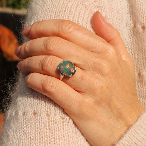 fig 1. Art Deco 4.24 Carat Black Opal Solitaire Ring, circa 1935