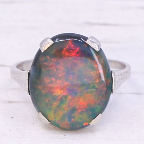 fig 2. Art Deco 4.24 Carat Black Opal Solitaire Ring, circa 1935