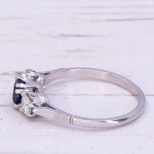 fig 3. Art Deco 0.54 Carat Natural Sapphire & Old Cut Diamond Trilogy Ring, circa 1930