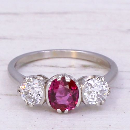 fig 2. Art Deco 0.70 Carat Natural Ruby & 1.00 Carat Diamond Trilogy Ring, circa 1920