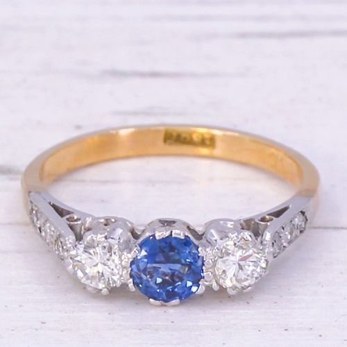 fig 2. Mid Century 0.35 Carat Sapphire & 0.30 Carat Diamond Trilogy Ring, circa 1960