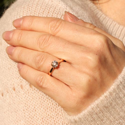 fig 1. Art Deco 0.87 Carat Light Brown Old Cut Diamond Engagement Ring, circa 1930