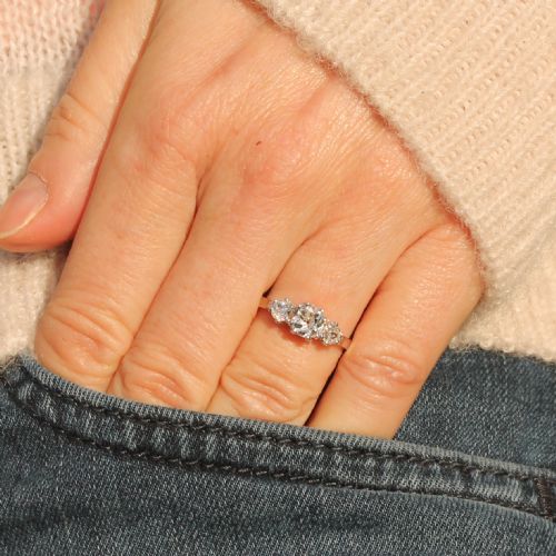 fig 1. Art Deco 0.97 Carat Old Cut Diamond Three-Stone Ring, circa 1930