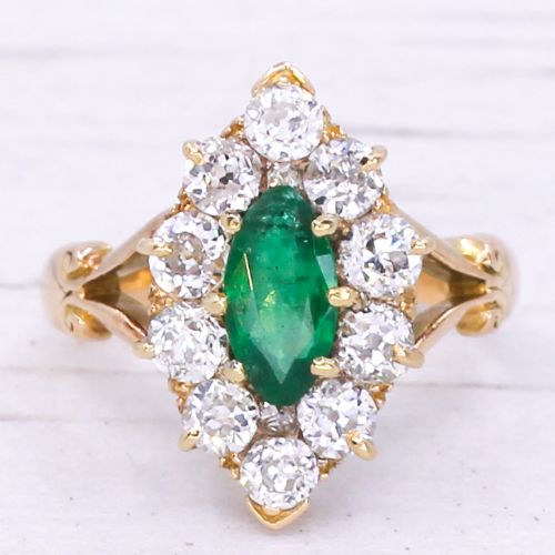 fig 2. Edwardian 0.56 Carat Emerald & 0.80 Carat Diamond Navette Ring, circa 1910