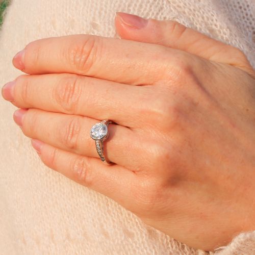 fig 1. Mid Century 1.19 Carat Round Brilliant Cut Diamond Engagement Ring, circa 1955