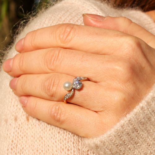 fig 1. Edwardian Natural Pearl & 0.70 Carat Old Cut Diamond Ring, circa 1910