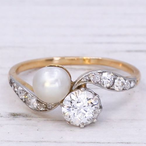 fig 2. Edwardian Natural Pearl & 0.70 Carat Old Cut Diamond Ring, circa 1910